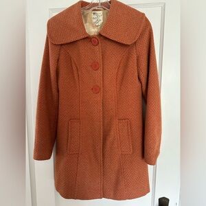 Anthropologie Tulle Women's wool blend vintage inspired orange Pea Coat. Small.